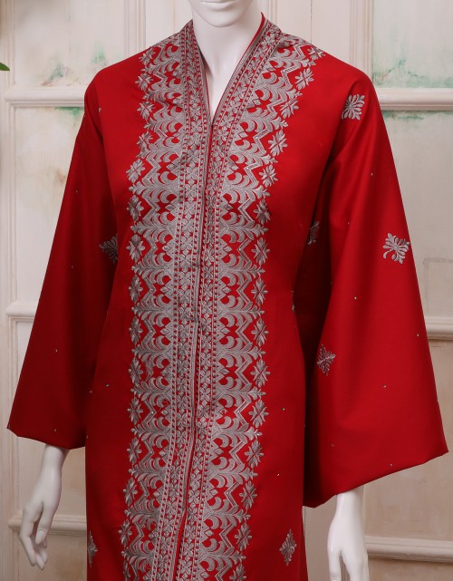 SWISS VOIL COTTON EMBROIDERY ALL OVER STONE 60'' IN CHERRY RED