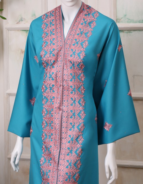SWISS VOIL COTTON EMBROIDERY ALL OVER STONE 60'' IN TURQUOISE PINK