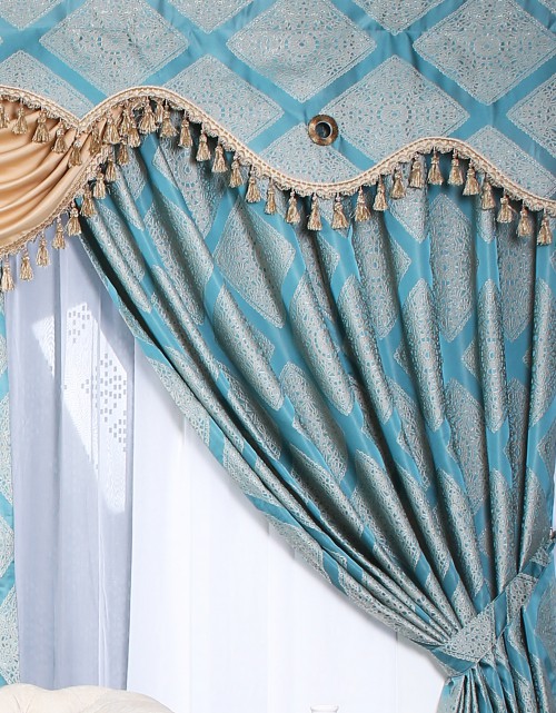CURTAIN FRENCH PLEATS WITH PELMET IN TURQUOISE BLUE