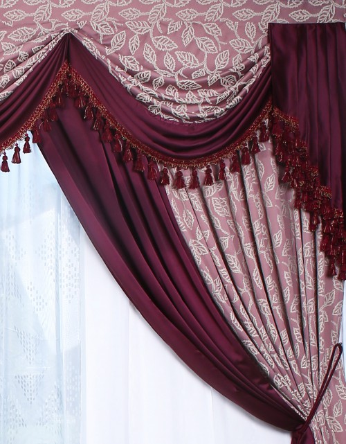 CURTAIN FRENCH PLEATS WITH WITH DOUBLE BOX PLEATS IN DUSTY PINK & WINE MAROON