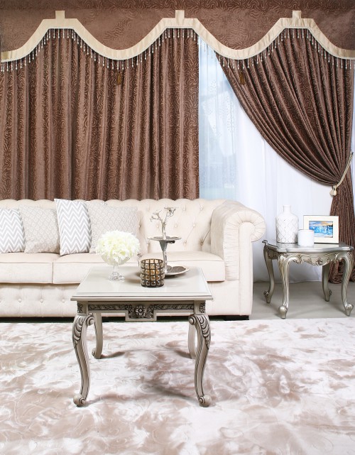 CURTAIN FRENCH PLEATS WITH PELMET AND BORDER IN DARK BROWN