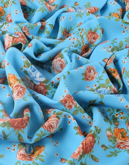 KOREMO CREPE PRINTED 60" (DES 7) IN TURQUOISE BLUE