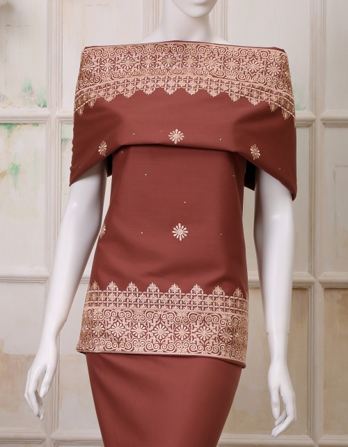 SWISS VOIL COTTON EMBROIDERY ALL OVER STONE 45'' IN CARAMEL BROWN