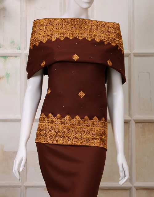 SWISS VOIL COTTON EMBROIDERY ALL OVER STONE 45'' IN DARK BROWN