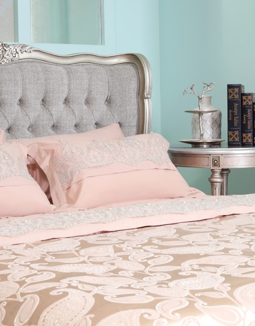 BEDSHEET COTTON JACQ LACE PEARL SI/E - QUEEN (DES 1) IN CHAMPAGNE