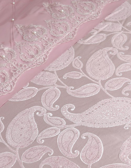BEDSHEET COTTON JACQ LACE PEARL SI/E - QUEEN (DES 1) IN DUSTY PINK