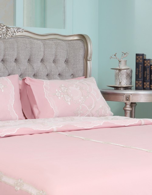 BEDSHEET COTTON LACE PEARL SI/E - QUEEN (DES 4) IN DUSTY PINK