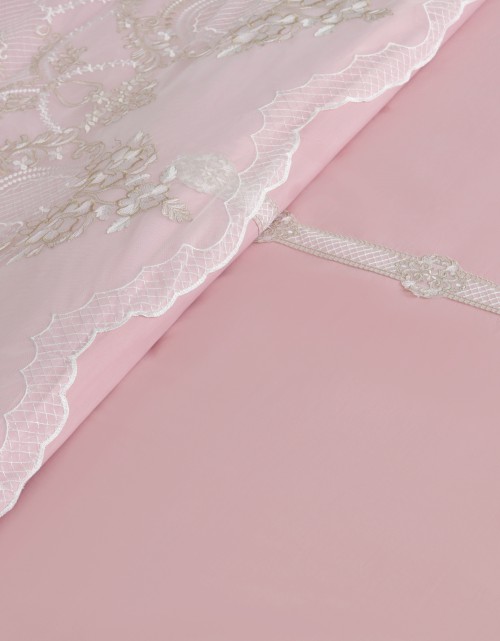 BEDSHEET COTTON LACE PEARL SI/E - KING (DES 4) IN DUSTY PINK