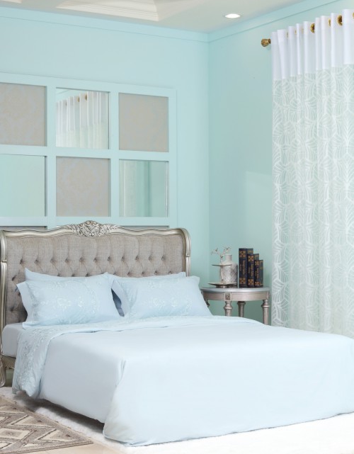 BEDSHEET COTTON LACE PEARL SI/E - QUEEN (DES 3) IN SKY BLUE