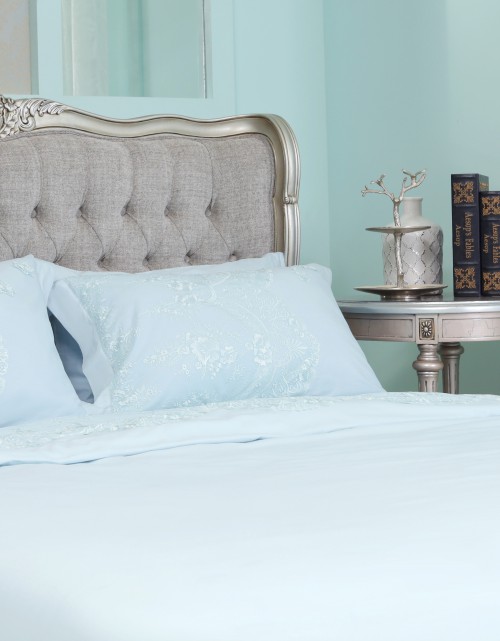 BEDSHEET COTTON LACE PEARL SI/E - KING (DES 3) IN SKY BLUE