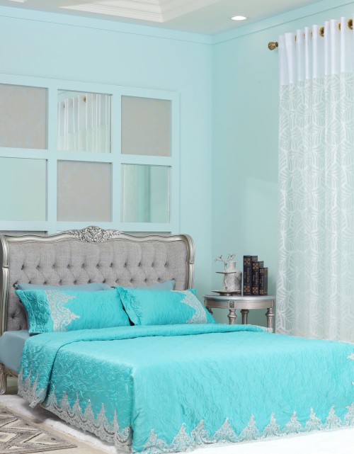 BEDSHEET COTTON LACE PEARL SI/E - KING (DES 7) IN TIFANNY GREEN