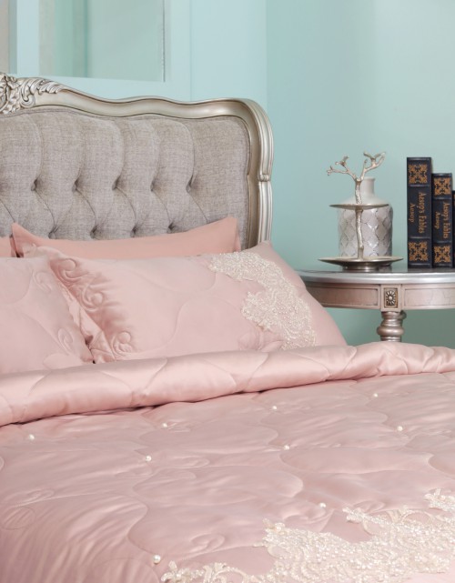 BEDSHEET COTTON LACE PEARL SI/E - QUEEN (DES 5) IN DUSTY PINK